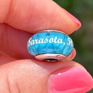 Pandora RARE Sarasota Florida Travel Manatee Animal Blue Murano Glass Charm